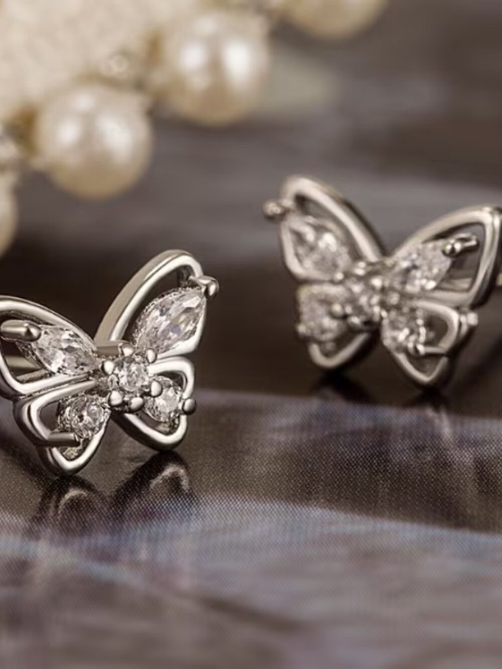 925 Silver Womens 2ct Diamond Butterfly Stud Earrings Ladies Butterflies Jewelry